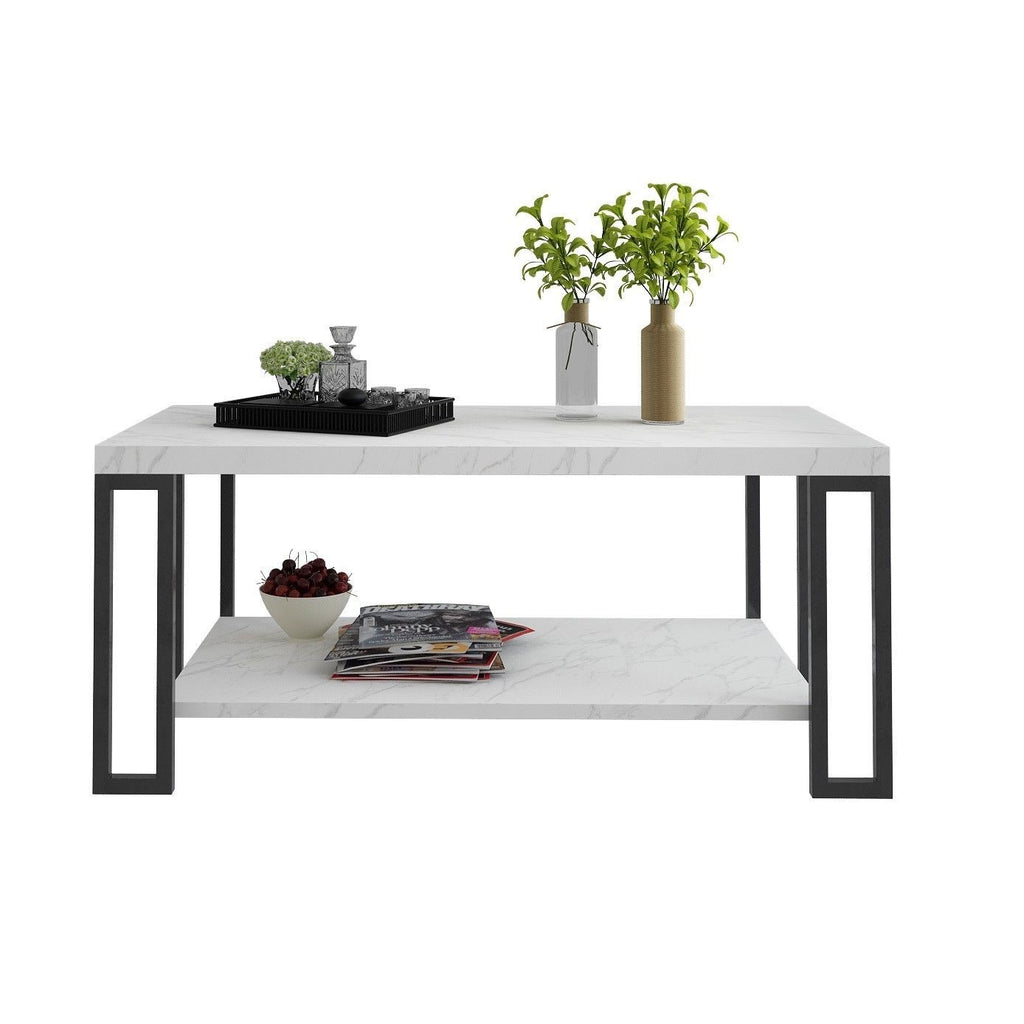 Costway Accent Coffee Table Modern Living Room Furniture Metal Frame w/Lower Shelf