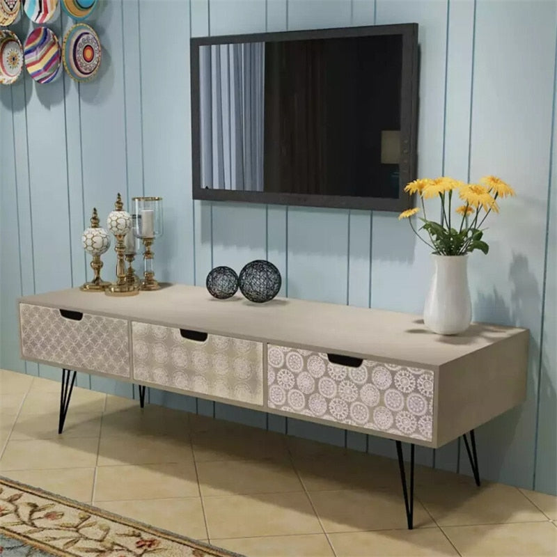 TV Cabinet With 3 Drawers 120x40x36 Cm Grey Can Be Used As A Side Table Hifi Cabinet Sideboard Low Board