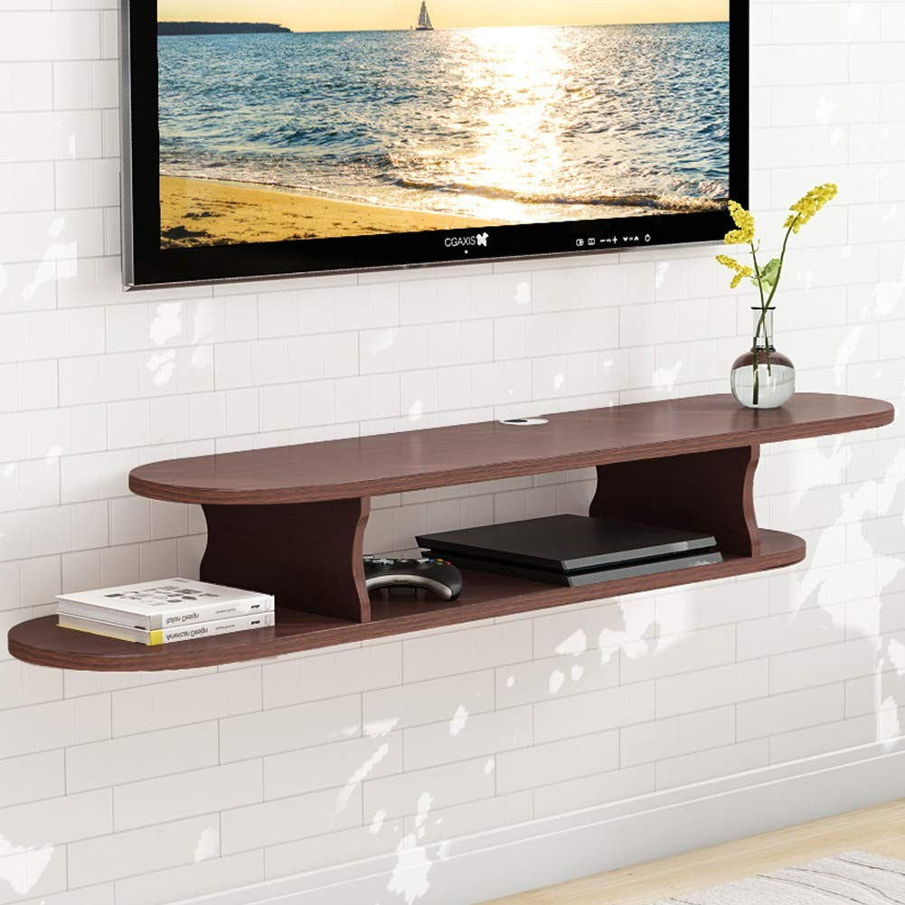 2-layer modern wall-mounted floating TV stand media console 59x13x7.08 inches (teak brown)