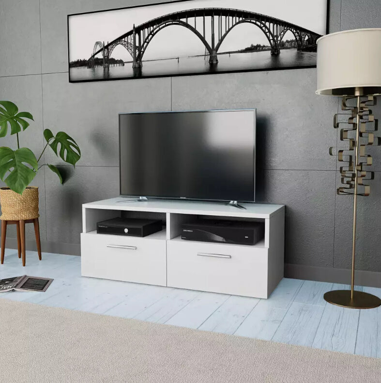 vidaXL TV Cabinet Chipboard White Living Room Furniture Wooden TV Stands TV HiFi Cabinet With Downwards-opening Doors