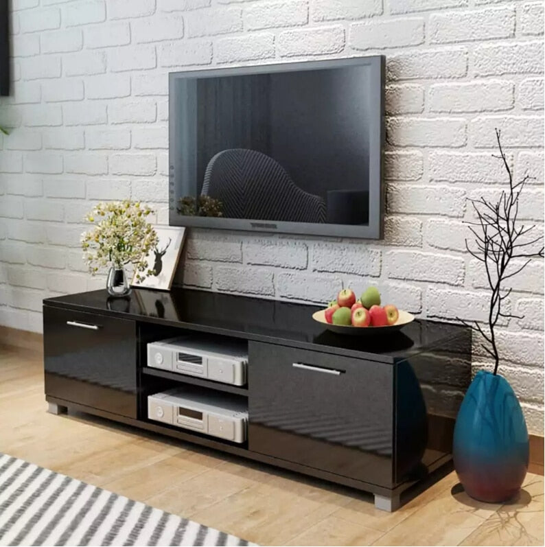 VidaXL Glossy Black TV Cabinet Modern Design Living Room Furniture TV Stands With 4 Cable Outlets Sturdy Construction