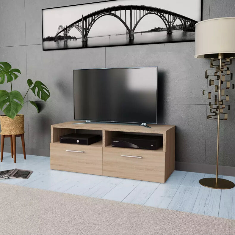VidaXL Oak TV Cabinet Chipboard With 2 Shelves 2 Cabinets Living Room Table Home Furniture Modern Wooden Panel TV Stand